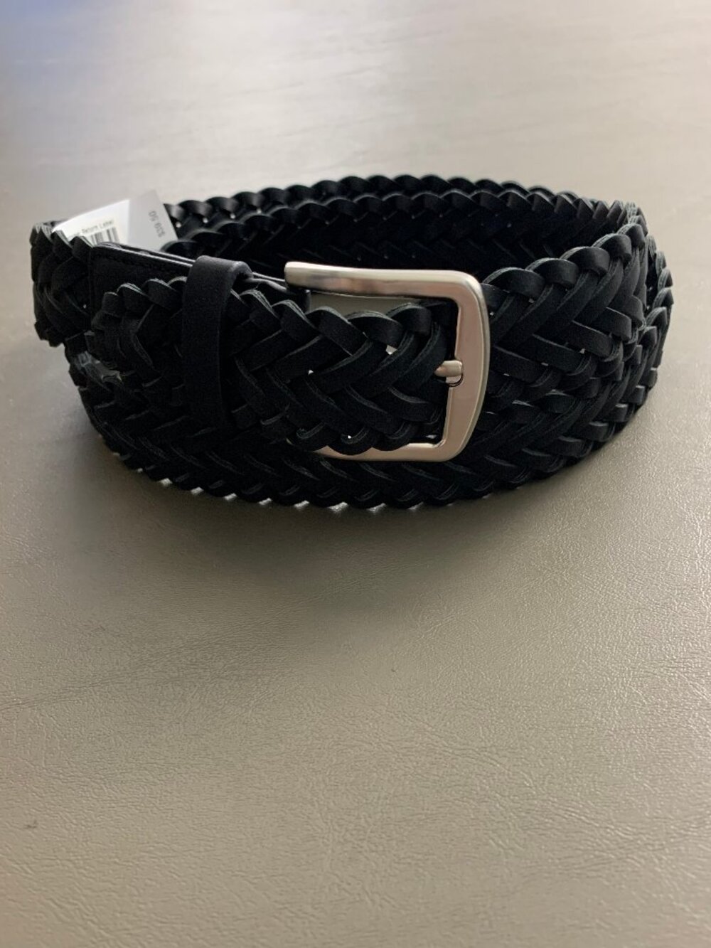 Club Room Men's Faux-Suede Braided Belt, Black, Medium 34 to 36